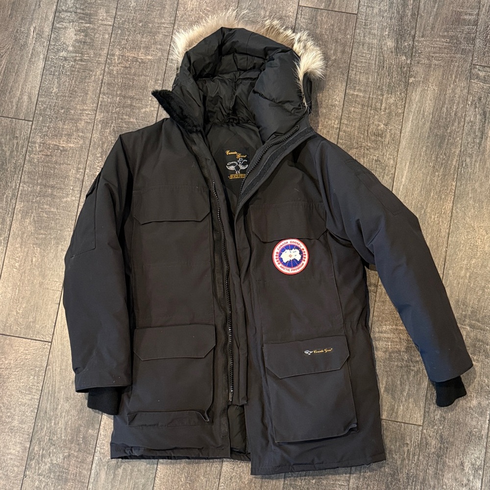 Canada Goose Dark Puffer Jacket with Fur Trim